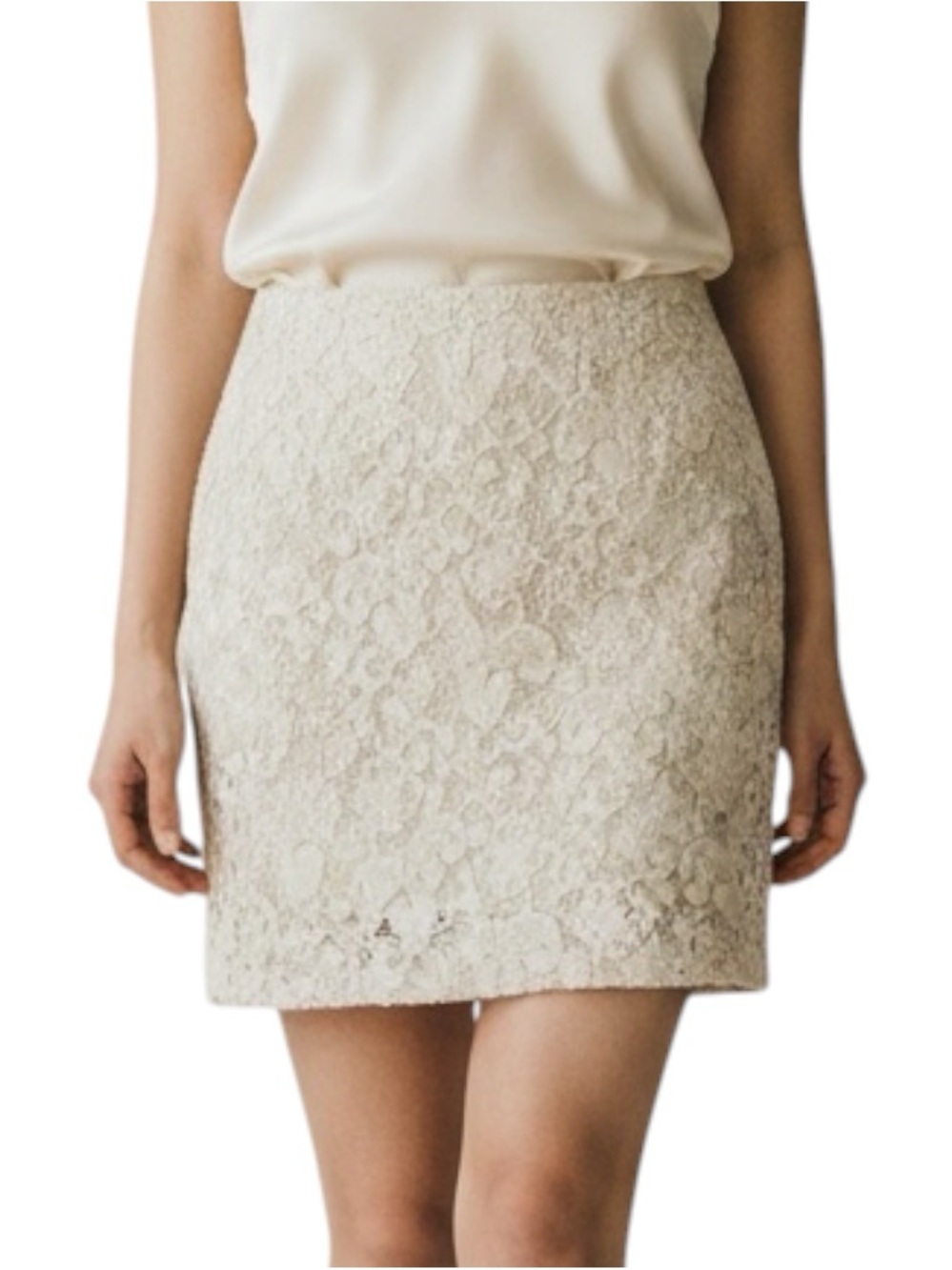 Cynthia Rowley Cream Tan Lace‎ Pencil Skirt NWOT Size 10 CottageCore